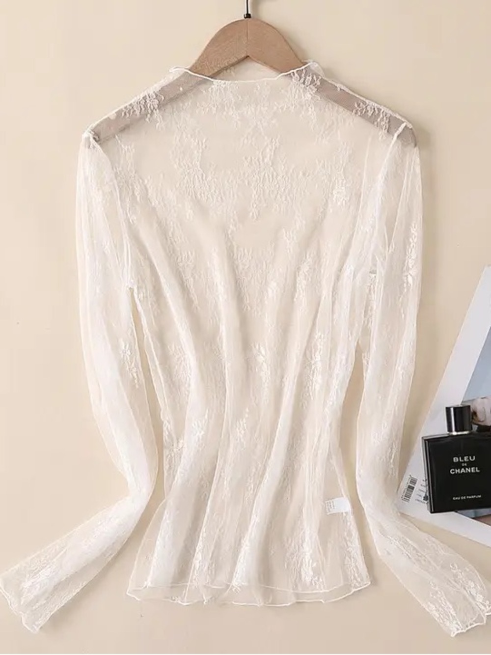 Sheer Lace Long-Sleeve Top - White